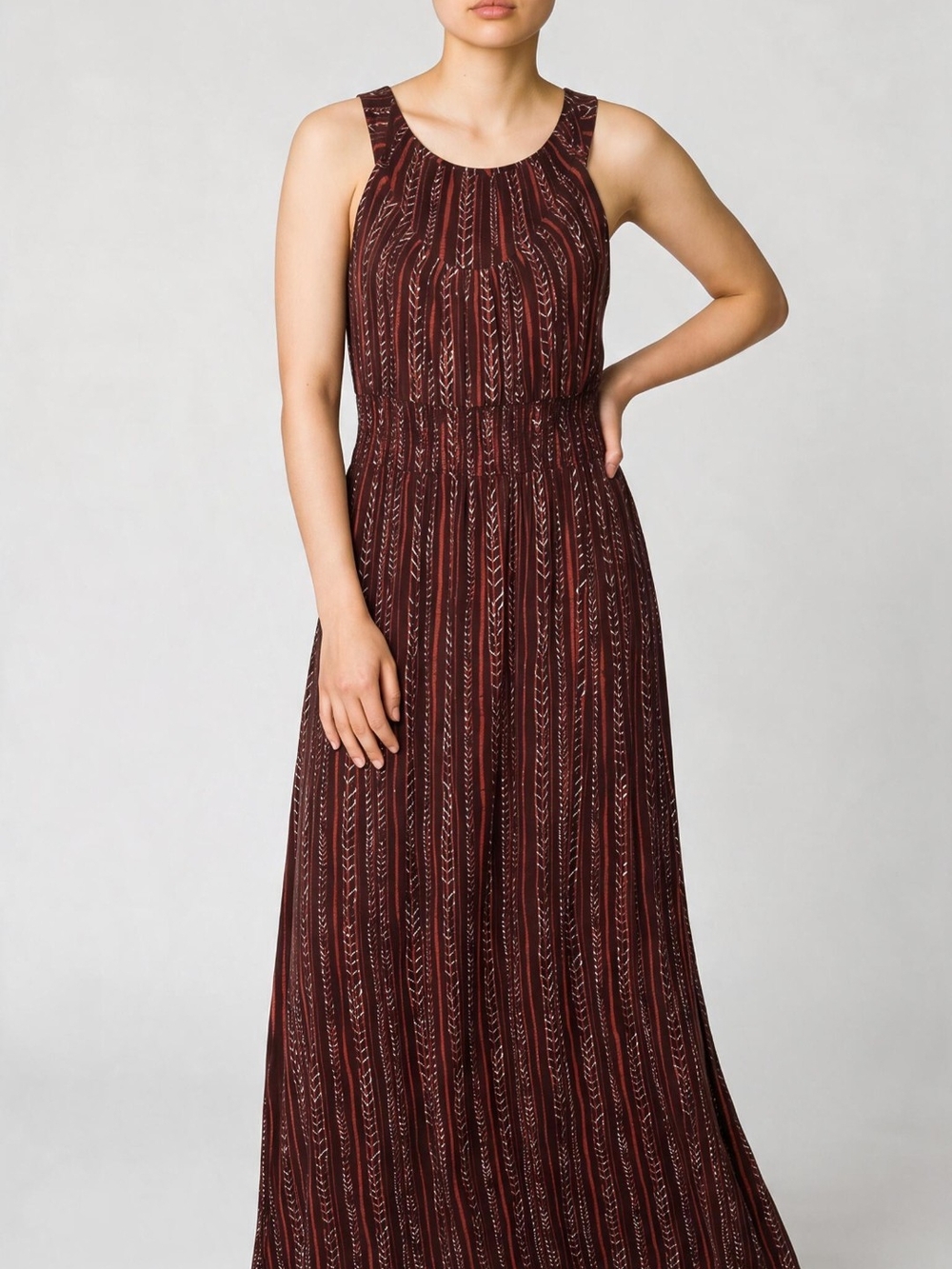 Max Studio Size L Brown Printed Halter Maxi Dress